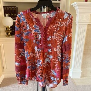 Sundance Blouse Floral Spirit Crochet Lace Brown Long
